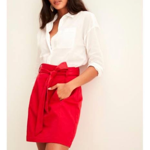 🆕 Banana Republic Red Skirt with Waist Sash (Cotton- Linen- Spandex Blend) NWT - Picture 2 of 7